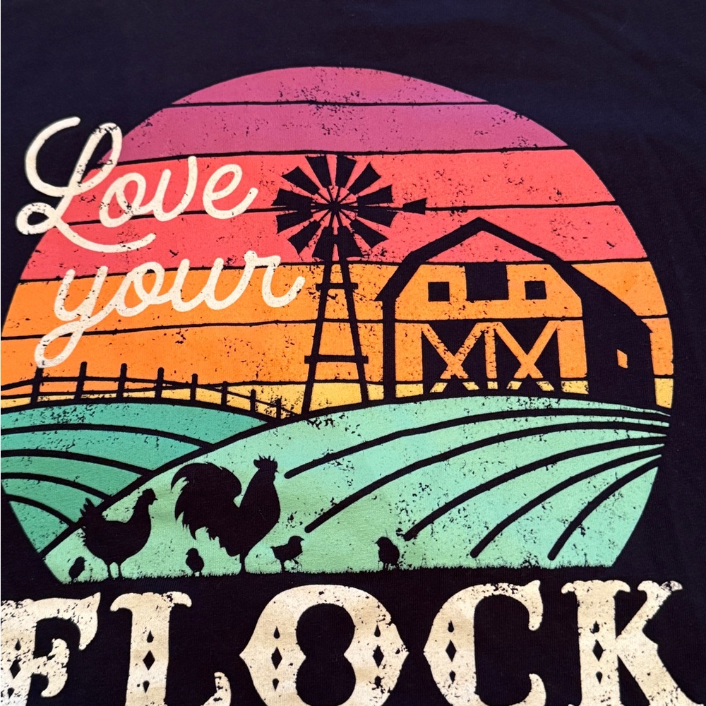 Love Your Flock Chicken T-Shirt Navy Size Small